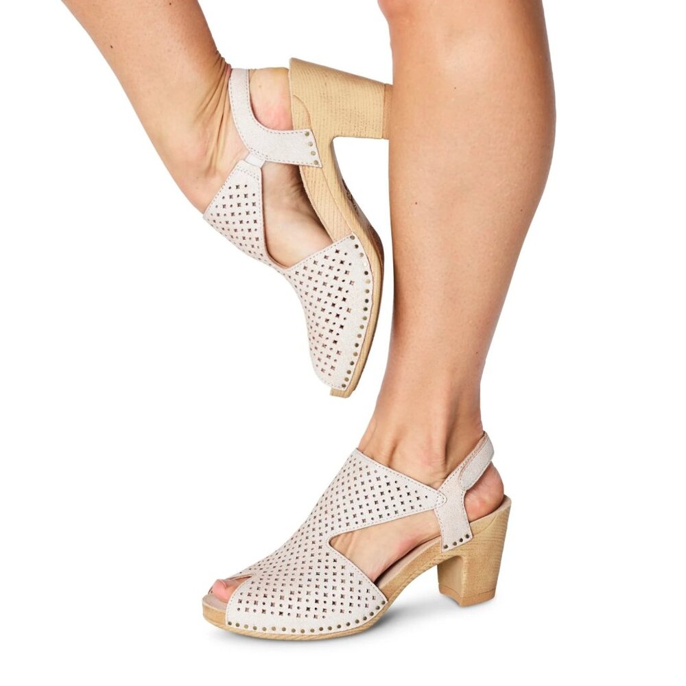 Dansko Womens Cream Leather Strappy Sandals Comfort Block Heel Buckle Shoes